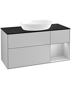 Villeroy und Boch Finion Waschtischunterschrank FA72GJGJ 120cm, Abdeckplatte black matt, Regale Light grey matt lacquer, Light grey matt
