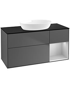 Villeroy und Boch Finion Waschtischunterschrank FA72GJGK 120cm, Abdeckplatte black matt, Regale Light grey matt lacquer, Anthracite matt