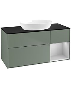 Villeroy und Boch Finion Waschtischunterschrank FA72GJGM 120cm, Abdeckplatte black matt, Regale Light grey matt lacquer, Olive Matt Lacquer