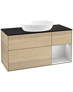 Villeroy und Boch Finion Waschtischunterschrank FA72GJPC 120cm, Abdeckplatte black matt, Regale Light grey matt lacquer, Oak Veneer