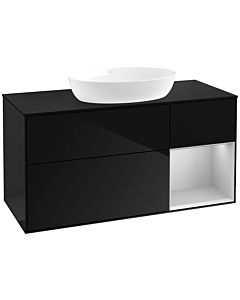 Villeroy und Boch Finion Villeroy und Boch FA72GJPH 120cm, plaque de recouvrement noir mat, étagères laqué gris clair mat, Glossy Black Lacquer