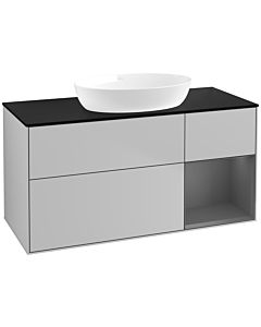Villeroy und Boch Finion Waschtischunterschrank FA72GKGJ 120cm, Abdeckplatte black matt, Regale Anthracite matt lacquer, Light grey matt