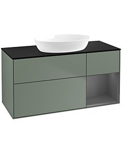 Villeroy und Boch Finion Waschtischunterschrank FA72GKGM 120cm, Abdeckplatte black matt, Regale Anthracite matt lacquer, Olive Matt Lacquer