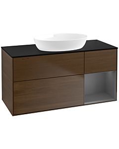 Villeroy und Boch Finion Waschtischunterschrank FA72GKGN 120cm, Abdeckplatte black matt, Regale Anthracite matt lacquer, Walnut veneer