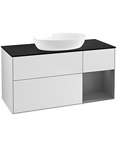 Villeroy und Boch Finion Villeroy und Boch FA72GKMT 120cm, plaque de recouvrement noir mat, étagères laqué anthracite mat, laqué blanc mat