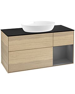 Villeroy und Boch Finion Waschtischunterschrank FA72GKPC 120cm, Abdeckplatte black matt, Regale Anthracite matt lacquer, Oak Veneer
