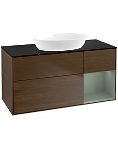 Villeroy und Boch Finion Waschtischunterschrank FA72GMGN 120cm, Abdeckplatte black matt, Regale Olive matt lacquer, Walnut veneer