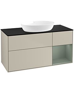 Villeroy und Boch Finion Villeroy und Boch FA72GMHH 120cm, plaque de recouvrement noir mat, étagères laqué olive mat, Sand Matt Lacquer