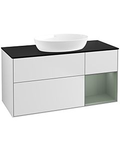 Villeroy und Boch Finion Waschtischunterschrank FA72GMMT 120cm, Abdeckplatte black matt, Regale Olive matt lacquer, White matt lacquer