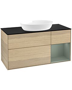 Villeroy und Boch Finion Villeroy und Boch FA72GMPC 120cm, plaque de recouvrement noir mat, étagères laqué olive mat, Oak Veneer