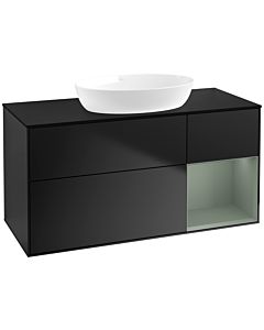 Villeroy und Boch Finion Waschtischunterschrank FA72GMPD 120cm, Abdeckplatte black matt, Regale Olive matt lacquer, Black matt lacquer