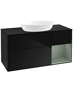 Villeroy und Boch Finion Waschtischunterschrank FA72GMPH 120cm, Abdeckplatte black matt, Regale Olive matt lacquer, Glossy Black Lacquer