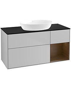 Villeroy und Boch Finion Villeroy und Boch FA72GNGJ 120cm, plaque de recouvrement noir mat, étagères Walnut Veneer , gris clair mat