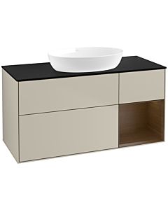 Villeroy und Boch Finion Villeroy und Boch FA72GNHH 120cm, plaque de recouvrement noir mat, étagères Walnut Veneer , Sand Matt Lacquer