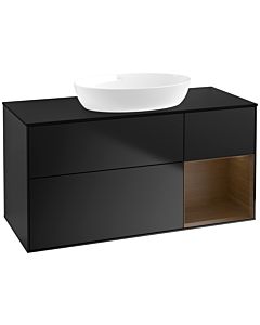 Villeroy und Boch Finion Waschtischunterschrank FA72GNPD 120cm, Abdeckplatte black matt, Regale Walnut Veneer, Black matt lacquer