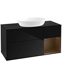 Villeroy und Boch Finion Villeroy und Boch FA72GNPH 120cm, plaque de recouvrement noir mat, étagères Walnut Veneer , Glossy Black Lacquer