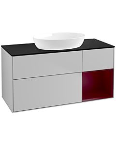 Villeroy und Boch Finion Waschtischunterschrank FA72HBGJ 120cm, Abdeckplatte black matt, Regale Peony matt lacquer, Light grey matt