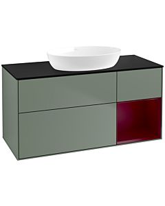 Villeroy und Boch Finion Villeroy und Boch FA72HBGM 120cm, plaque de recouvrement noir mat, étagères Peony laqué mat, Olive Matt Lacquer