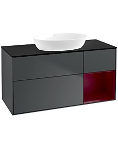 Villeroy und Boch Finion Villeroy und Boch FA72HBHG 120cm, plaque de recouvrement noir mat, étagères Peony laqué mat, Midnight Blue Matt Lacquer