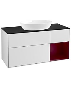 Villeroy und Boch Finion Waschtischunterschrank FA72HBMT 120cm, Abdeckplatte black matt, Regale Peony matt lacquer, White matt lacquer