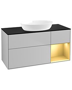 Villeroy und Boch Finion Waschtischunterschrank FA72HFGJ 120cm, Abdeckplatte black matt, Regale Gold matt lacquer, Light grey matt
