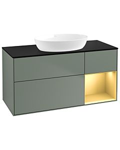 Villeroy und Boch Finion Villeroy und Boch FA72HFGM 120cm, plaque de recouvrement noir mat, étagères laqué mat or, Olive Matt Lacquer