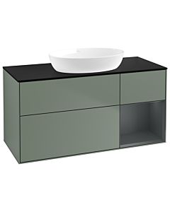 Villeroy und Boch Finion Waschtischunterschrank FA72HGGM 120cm, Abdeckplatte black matt, Regale Midnight matt lacquer, Olive Matt Lacquer