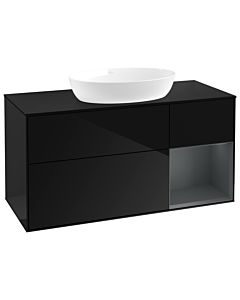 Villeroy und Boch Finion Villeroy und Boch FA72HGPH 120cm, plaque de recouvrement noir mat, étagères laqué mat Midnight, Glossy Black Lacquer