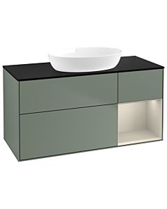 Villeroy und Boch Finion Waschtischunterschrank FA72HHGM 120cm, Abdeckplatte black matt, Regale sand matt lacquer, Olive Matt Lacquer