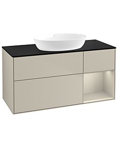 Villeroy und Boch Finion Waschtischunterschrank FA72HHHH 120cm, Abdeckplatte black matt, Regale sand matt lacquer, Sand Matt Lacquer
