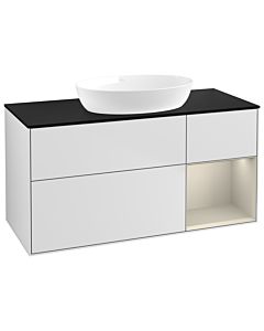 Villeroy und Boch Finion Waschtischunterschrank FA72HHMT 120cm, Abdeckplatte black matt, Regale sand matt lacquer, White matt lacquer