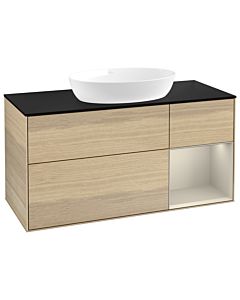 Villeroy und Boch Finion Waschtischunterschrank FA72HHPC 120cm, Abdeckplatte black matt, Regale sand matt lacquer, Oak Veneer