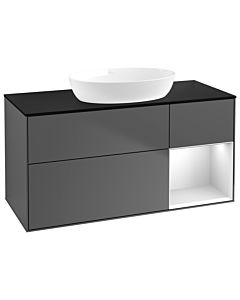 Villeroy und Boch Finion Villeroy und Boch FA72MTGK 120cm, plaque de recouvrement noir mat, étagères laqué blanc mat, anthracite mat