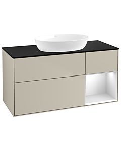 Villeroy und Boch Finion Waschtischunterschrank FA72MTHH 120cm, Abdeckplatte black matt, Regale White matt lacquer, Sand Matt Lacquer