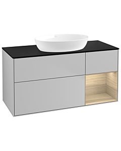 Villeroy und Boch Finion Villeroy und Boch FA72PCGJ 120cm, plaque de recouvrement noir mat, étagères Oak Veneer , gris clair mat