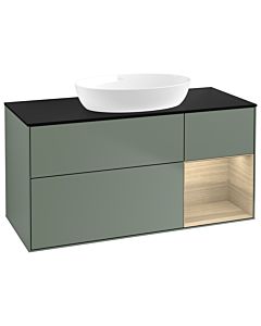 Villeroy und Boch Finion Waschtischunterschrank FA72PCGM 120cm, Abdeckplatte black matt, Regale Oak Veneer, Olive Matt Lacquer