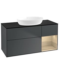 Villeroy und Boch Finion FA72PCHG 120cm, plaque de recouvrement noir mat, étagères Oak Veneer , Midnight Blue Matt Lacquer