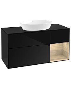 Villeroy und Boch Finion Villeroy und Boch FA72PCPH 120cm, plaque de recouvrement noir mat, étagères Oak Veneer , Glossy Black Lacquer