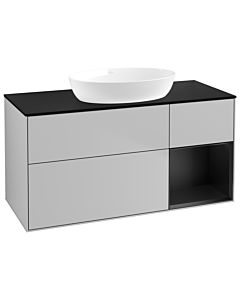 Villeroy und Boch Finion Waschtischunterschrank FA72PDGJ 120cm, Abdeckplatte black matt, Regale Black matt lacquer, Light grey matt