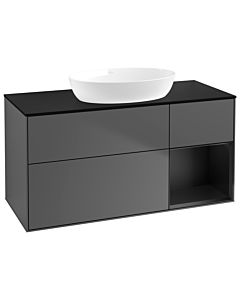 Villeroy und Boch Finion Villeroy und Boch FA72PDGK 120cm, plaque de recouvrement noir mat, étagères laqué noir mat, anthracite mat