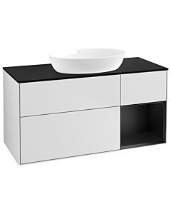 Villeroy und Boch Finion Waschtischunterschrank FA72PDMT 120cm, Abdeckplatte black matt, Regale Black matt lacquer, White matt lacquer