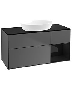 Villeroy und Boch Finion Waschtischunterschrank FA72PHGK 120cm, Abdeckplatte black matt, Regale Glossy black lacquer, Anthracite matt
