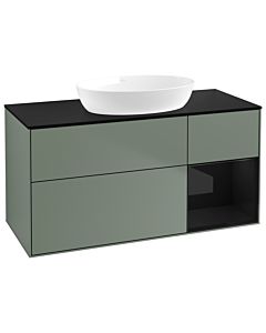 Villeroy und Boch Finion Waschtischunterschrank FA72PHGM 120cm, Abdeckplatte black matt, Regale Glossy black lacquer, Olive Matt Lacquer