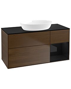 Villeroy und Boch Finion Waschtischunterschrank FA72PHGN 120cm, Abdeckplatte black matt, Regale Glossy black lacquer, Walnut veneer