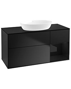 Villeroy und Boch Finion Waschtischunterschrank FA72PHPD 120cm, Abdeckplatte black matt, Regale Glossy black lacquer, Black matt lacquer