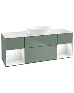 Villeroy und Boch Finion Waschtischunterschrank FD01GFGM 120cm, Abdeckplatte white matt, Regale Glossy white lacquer, Olive Matt Lacquer