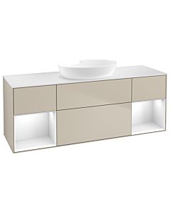 Villeroy und Boch Finion Villeroy und Boch FD01GFHH 120cm, plaque de recouvrement blanc mat, étagères Laque blanche brillante, Sand Matt Lacquer
