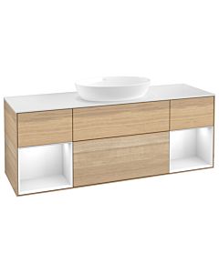 Villeroy und Boch Finion Villeroy und Boch FD01GFPC 120cm, plaque de recouvrement blanc mat, étagères Laque blanche brillante, Oak Veneer