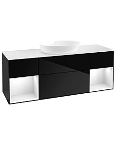 Villeroy und Boch Finion Waschtischunterschrank FD01GFPH 120cm, Abdeckplatte white matt, Regale Glossy white lacquer, Glossy Black Lacquer