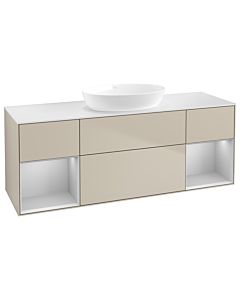 Villeroy und Boch Finion FD01GJHH 120cm, plaque de recouvrement blanc mat, étagères laqué gris clair mat, Sand Matt Lacquer
